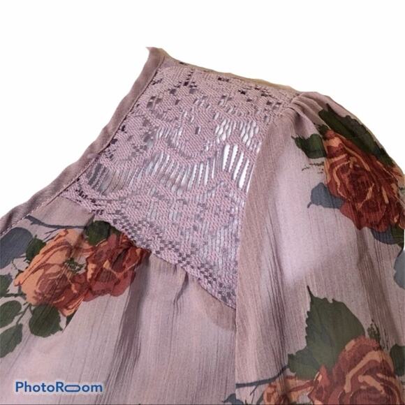 Self Esteem Floral Peplum Hem Bell Sleeve Blouse Y2K Lace Loose Fit Size Medium - Picture 6 of 9
